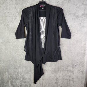 Womens Peck & Peck Black Chiffon Cardigan Vest w/ built in shirt Top Size L